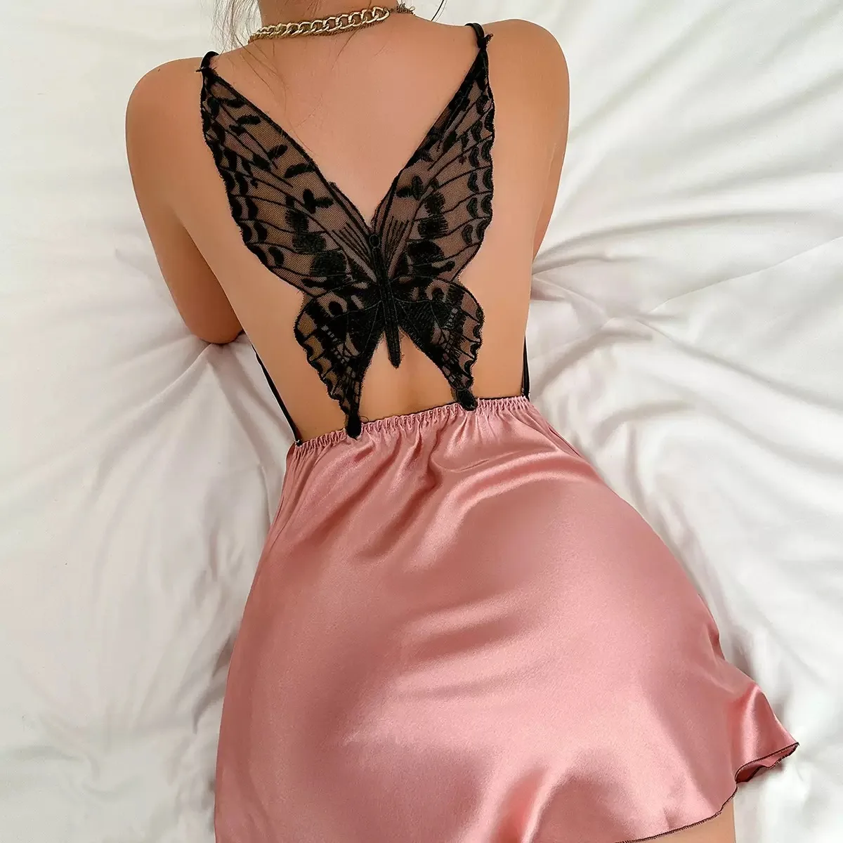 New French Style Sexy Nightdress Women V Neck Backless Spaghetti Strap Nightdress Sexy Sleeveless Pajama for Romantic Evenings view 6