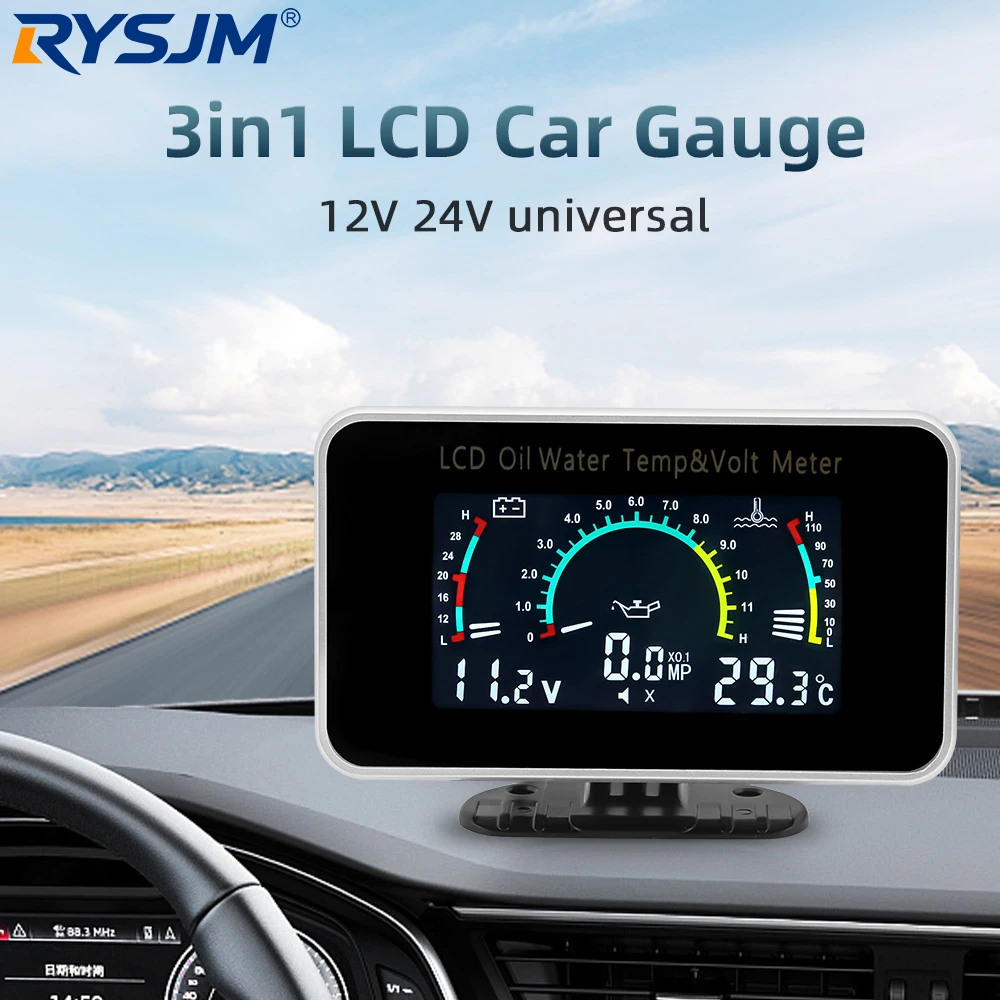 2-in-1 / 3-in-1 Car LCD Meter Digital Oil Pressure Voltage Water Temperature Gauge For Car Truck SUV RV Universal Instrument