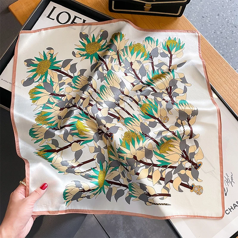 53 センチメートル女性 100% シルクスカーフ自然スカーフ女性花ネッカチーフバンダナ高品質小さなスカーフヘアバンド 2024