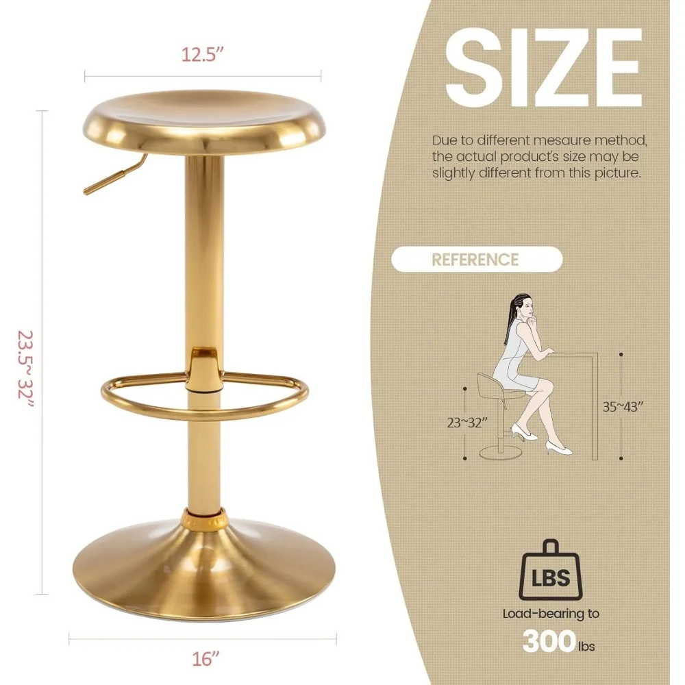 مقعد مرتفع معدني دوار قابل للتعديل، كرسي بارتفاع عداد بدون ظهر للمطبخ وغرفة الطعام