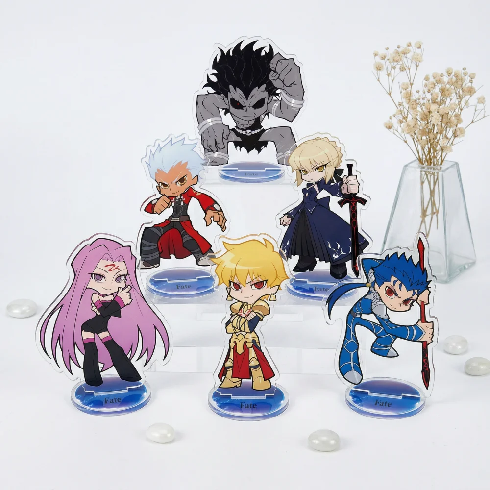 Llavero de acrílico con diseño de personajes del anime Fate Grand Order FGO Stay Night Zero Saber Gilgamesh Archer Lancer Chibi, adorno de escritorio, regalo