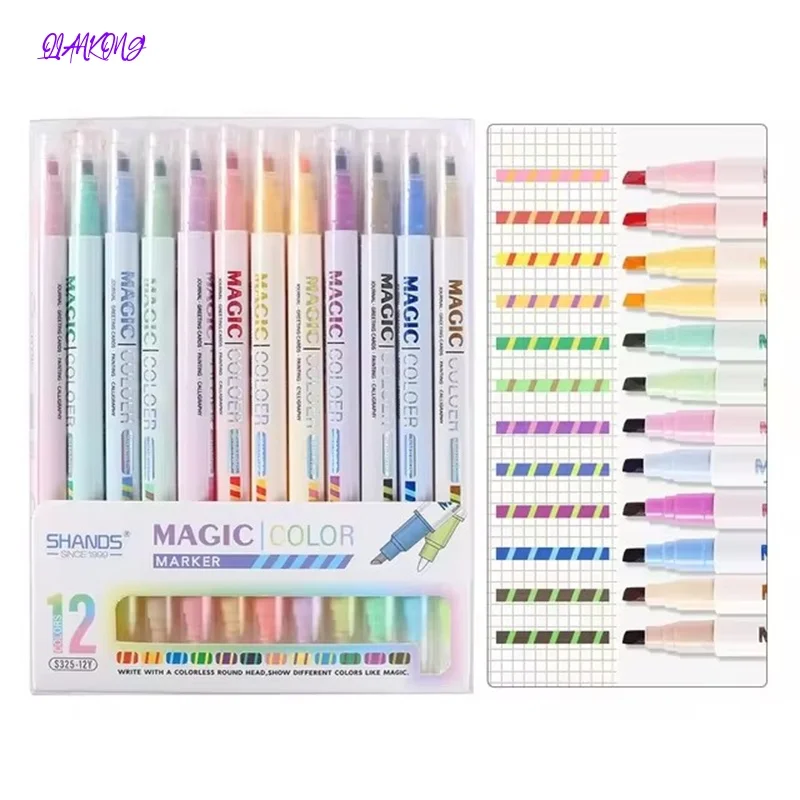 

6/10Pcs/Set Double Head Fluorescent Marker Magic Highlighter Pen Set Color Changing Paint Pen Drawing Tools School Stationery