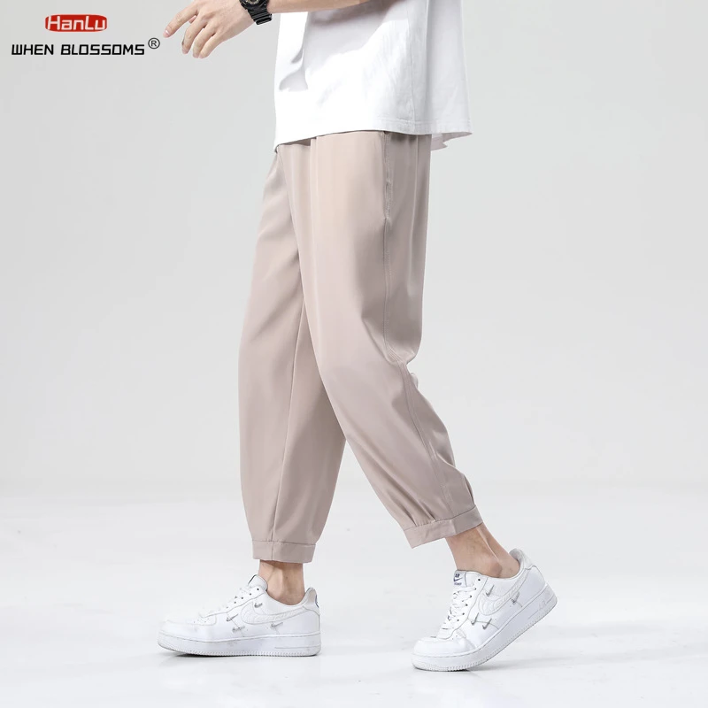 Brand Men\'s clothing 2024 Summer New Solid Color Simple Cropped Pants Cool Breathable Light Casual Fashion Man pants M-5XL