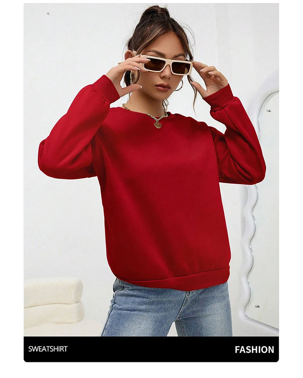 Rosa Rose Kolibri Blumendruck Damen Pullover Fleece Unisex Sweatshirt Rundhals Y2K Streetwear All-Match Herbstkleidung – Detail 4
