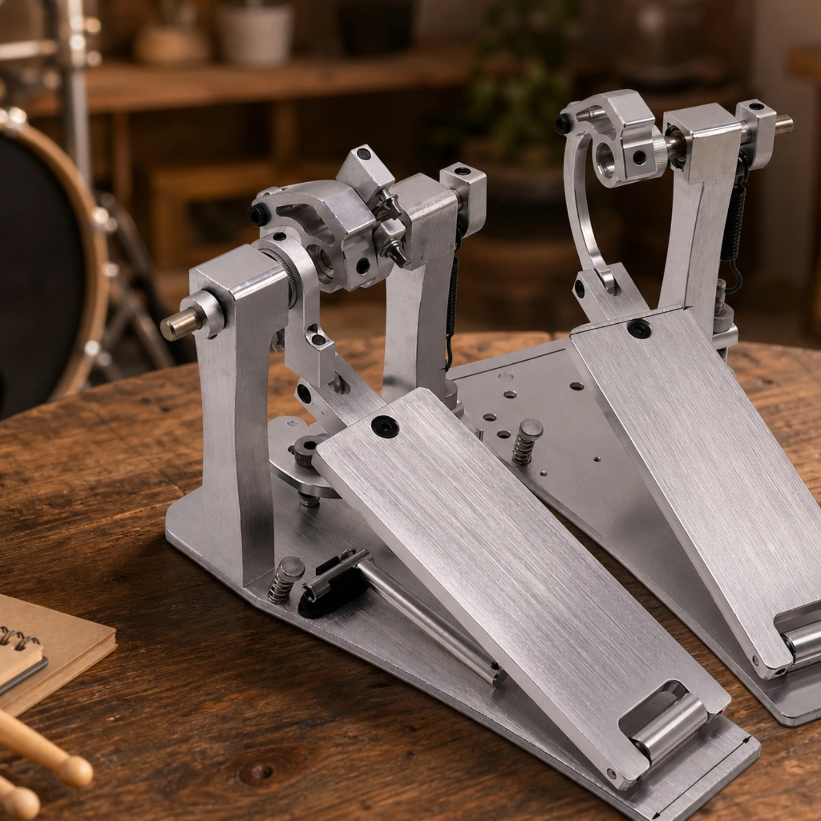 Double Kick Pedal with Twin Beaters Heavy-duty Brushed Metal Drum Set Pedal Constant Tension for Drum Kit
