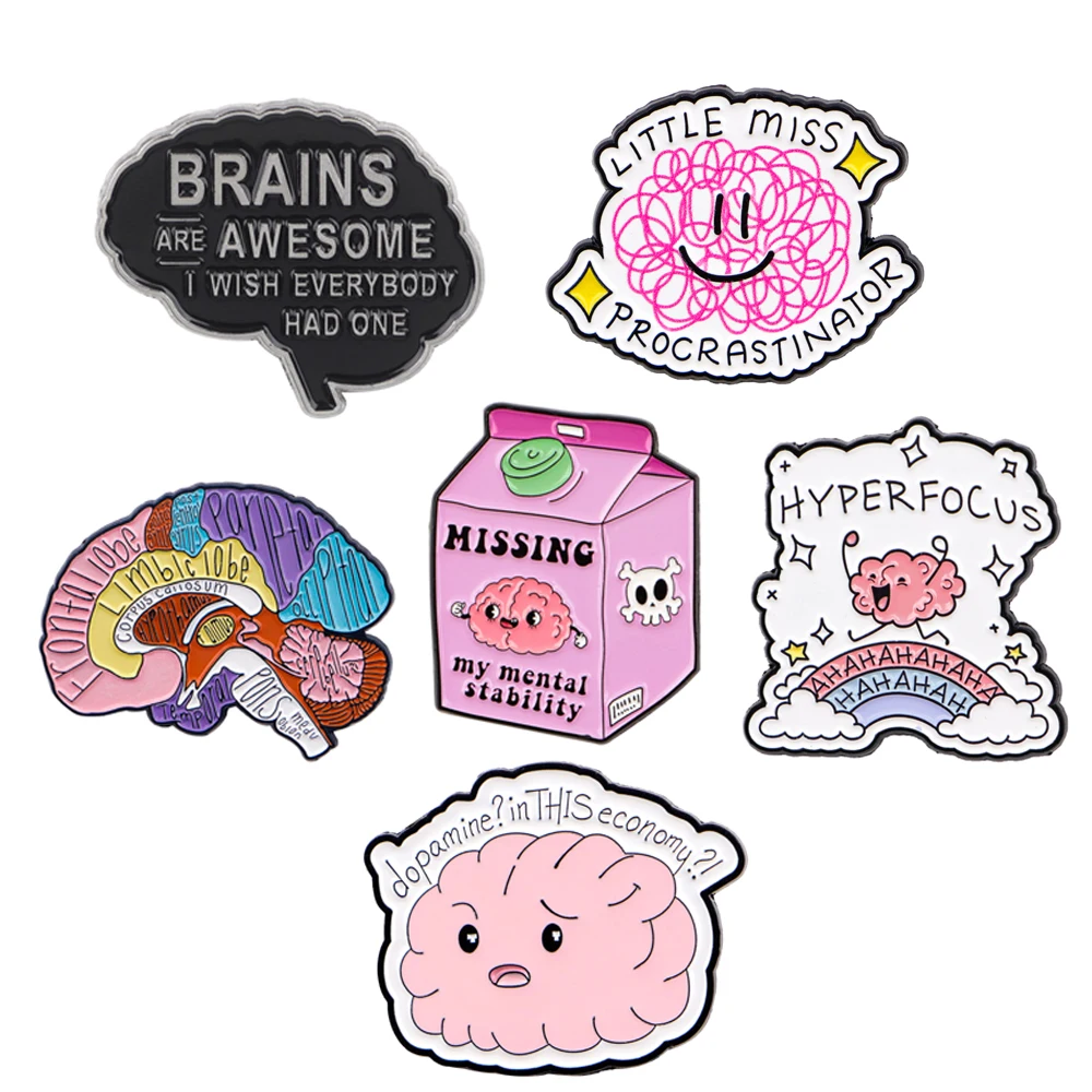 

Brain Quotes Jewelry Pins for Backpacks Lapel Enamel Pins and Brooches for Woman Men Bags Badge Friend Kids for Gifts