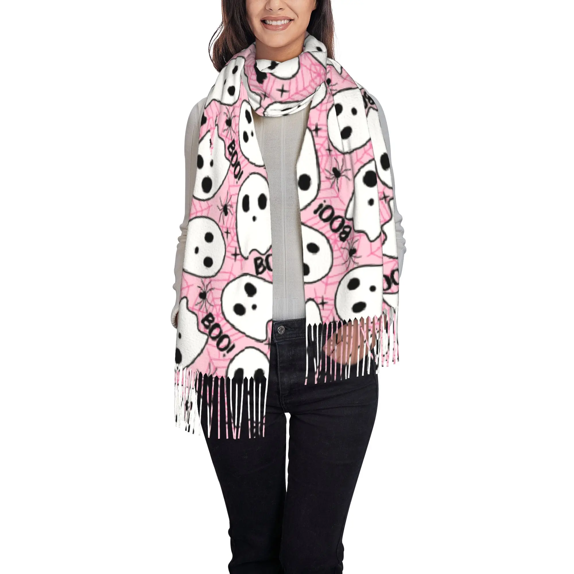 1 PC Pink Ghost Halloween Pattern Echarpe Wraps  In Winter High Quality Windproof Gifts Scarf