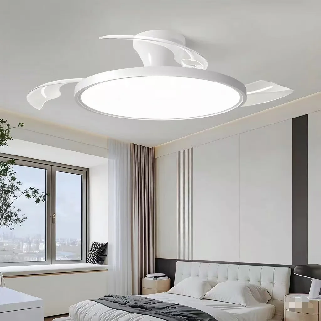 Modern Invisible Ceiling Fan with LED Light DC Motor Large Air Volume Remote Control Bedroom Dining Room Electric Fan AC220V