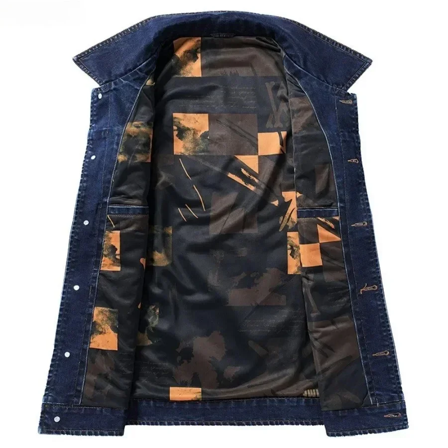 

2026 New Multi-pocket Casual Motorcycle Style Sleeveless Jeans Jacket Men's Denim Vest Fashion Print Hip Hop Cowboy Waistcoat