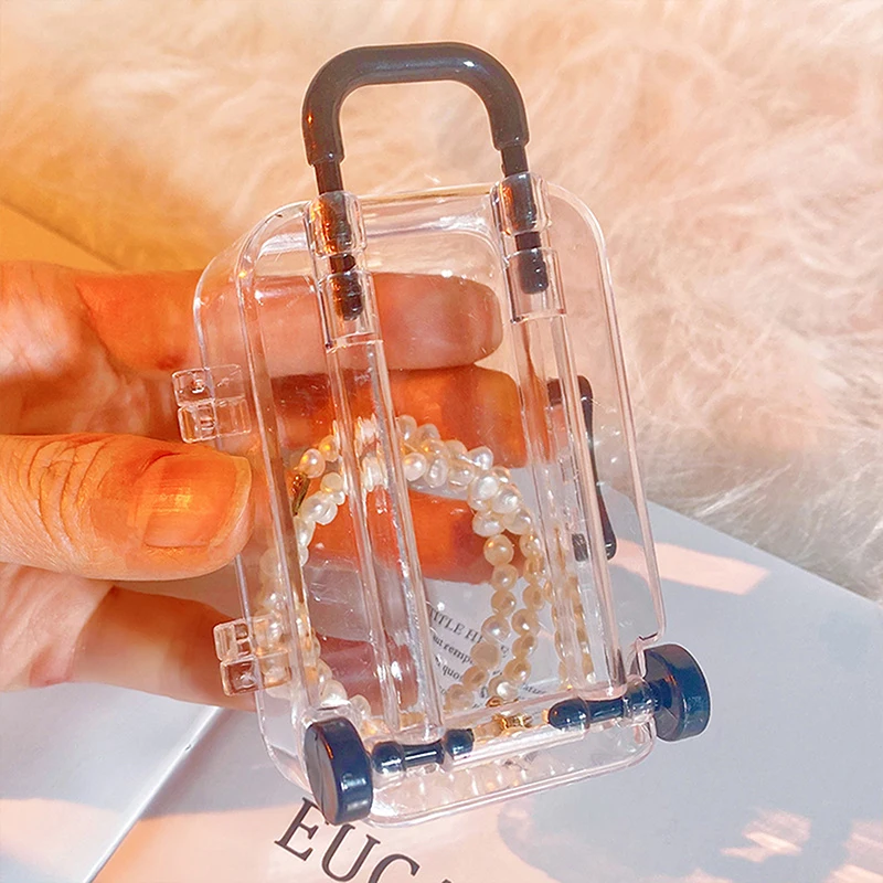 Mini Suitcase Style Storage Box Transparent Jewelry Storage Case Earrings Necklace Candy Container