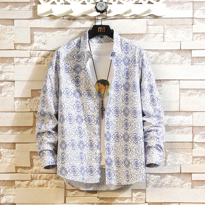 

Men's Casual Fashion Multicolor Floral Long Sleeve Plus Size Shirt Shirt, Size M-6XL