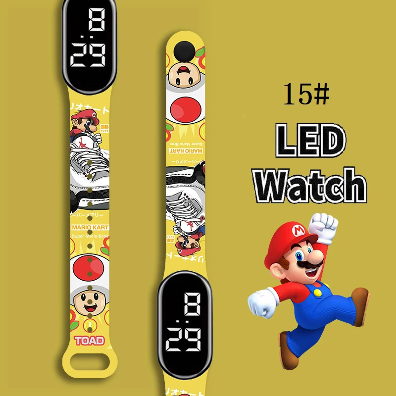 

Super Mario Strap LED Electronic Watch Fashion Colorful Bracelet Touch Waterproof Anime Character Pikachu Educational Children's