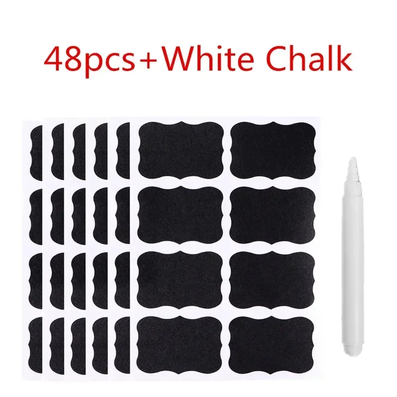 48/96pcs Blackboard Stickers White Pens Marker Waterproof Chalkboard Kitchen Spice Label Sticker Home Jars Bottles Tags Labels