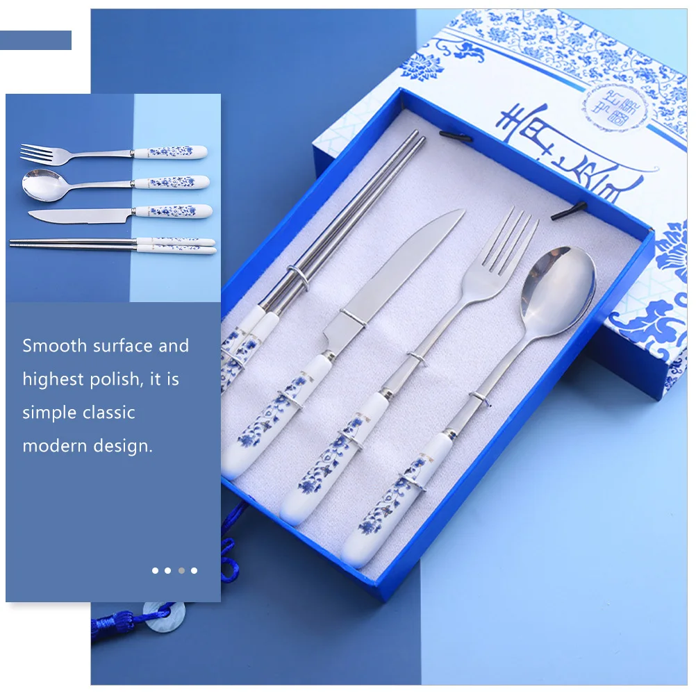 

1 Set Porcelain Handle Stainless Steel Flatware Kit Smooth Polished Modern Design For Home Restaurant Party Wedding