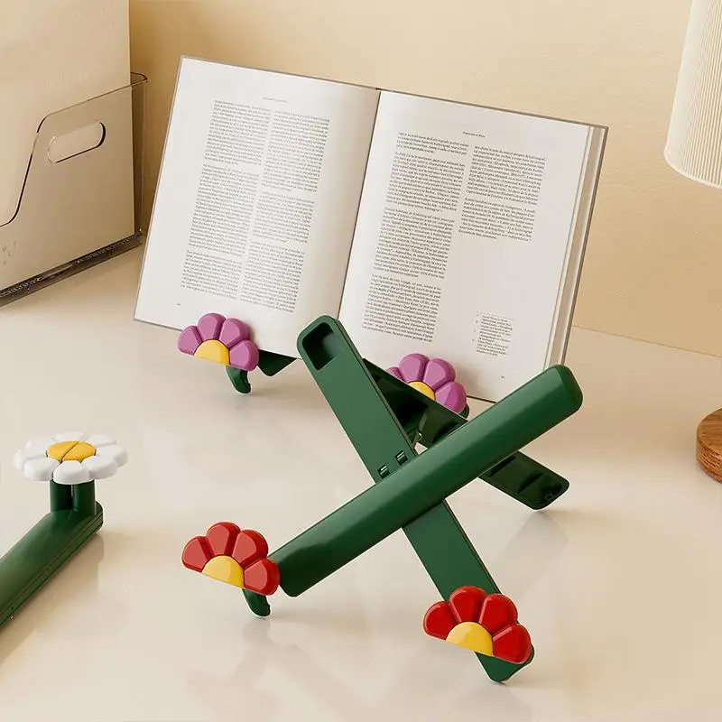 Cute Flower Folding Book Stand, Portable Cookbook, Tablet and Music Score Holder for Reading and Study