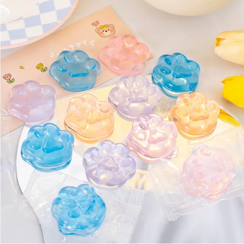 Kawaii Transparente Cat Paws Sticky Squeeze Brinquedos, Soft Quick Rebound, Geléia Realista, Glitter Ice Cube, 5 Pcs