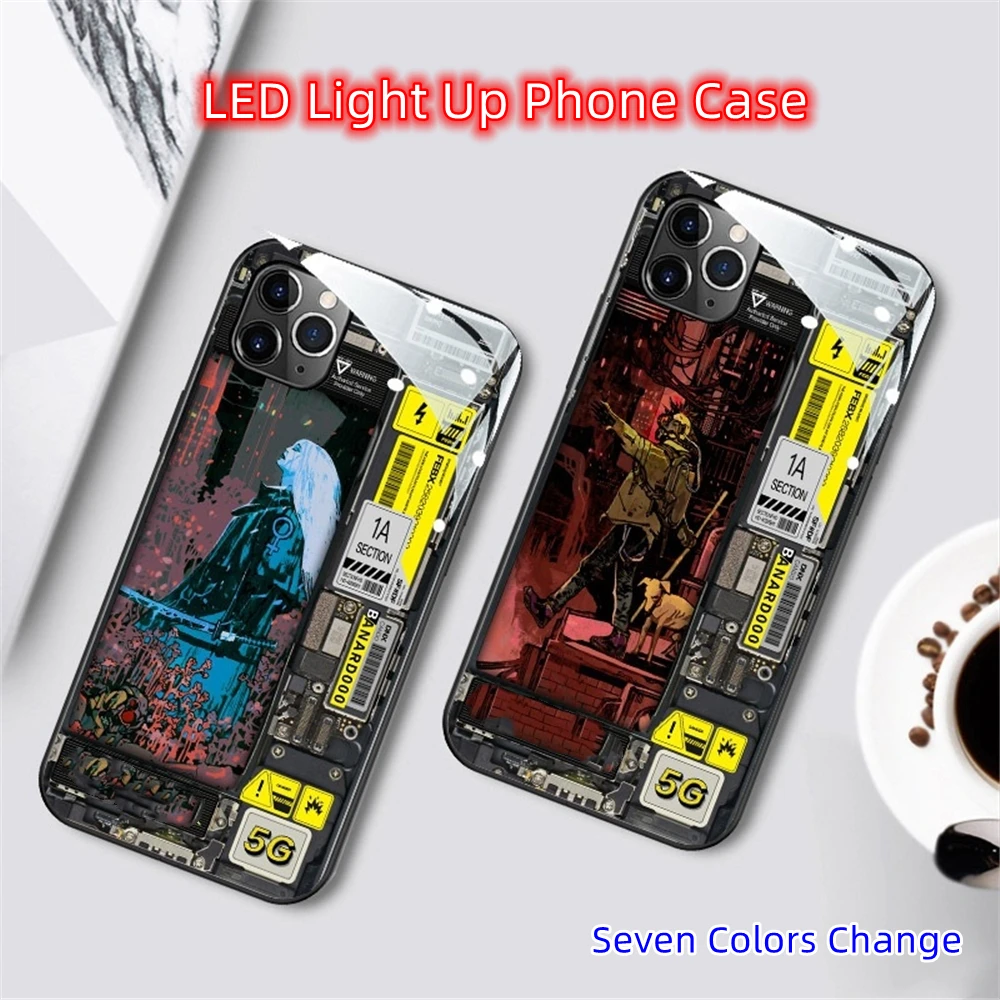 2023 Good Quality Tarot Design Tempered Glass Phone Case With LED Light Up For Samsung S20 S21 S22 S23 Plus Ultra Note 10 20