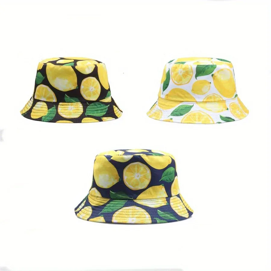 Fruit Print Pattern Fisherman's Hat Fishing Tourism Leisure Sunshade Basin Hat Convenient Foldable Fashionable Versatile Sun Hat