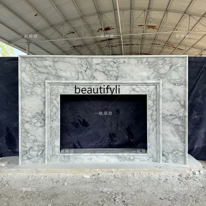 

A48 Natural marble fireplace French living room background wall large white stone fireplace decoration