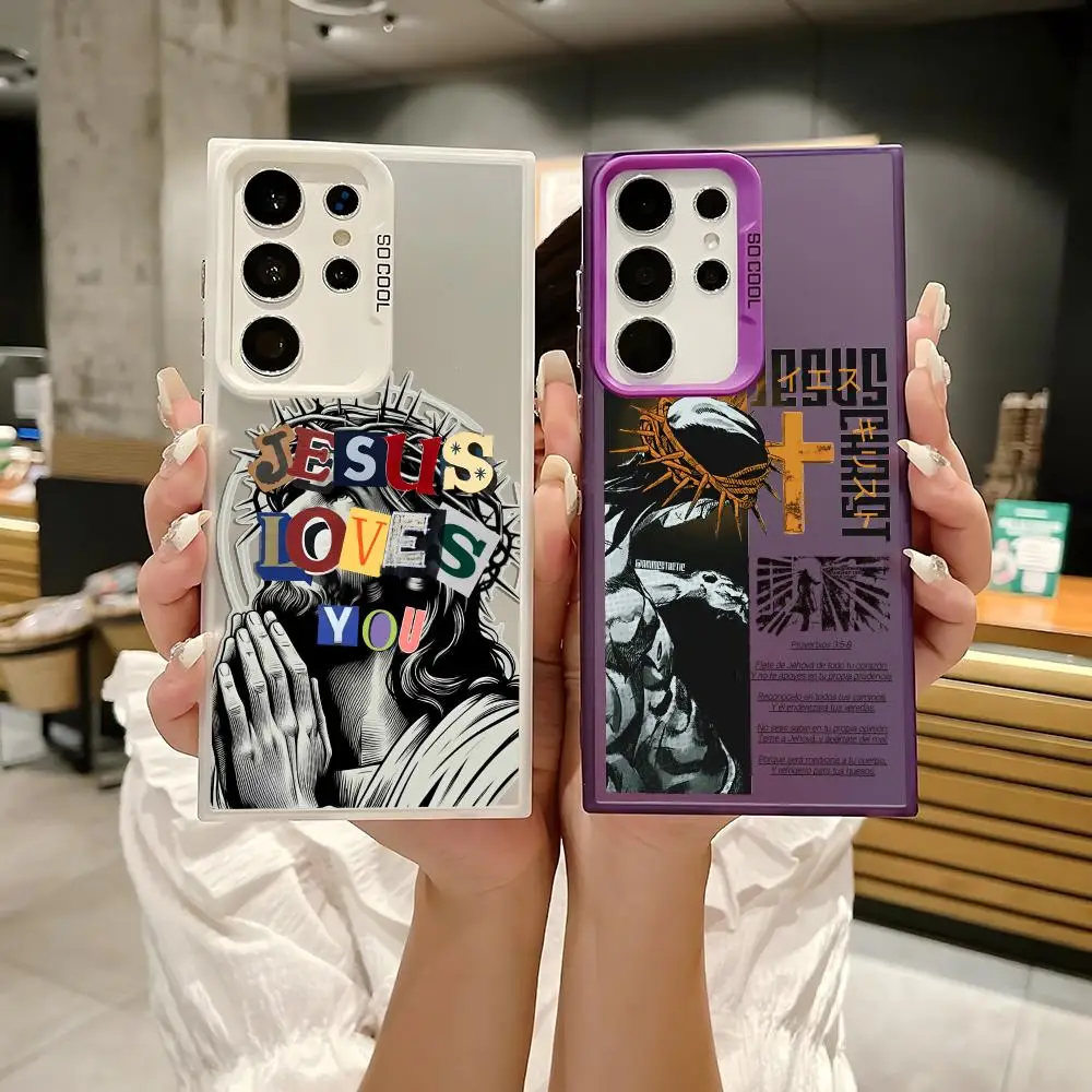 

Phone Case For Samsung Galaxy S25 Edge S24 S23 S22 S21 S20 Ultra Funda Silicone Silver cover Christian Jesus Ele Vive