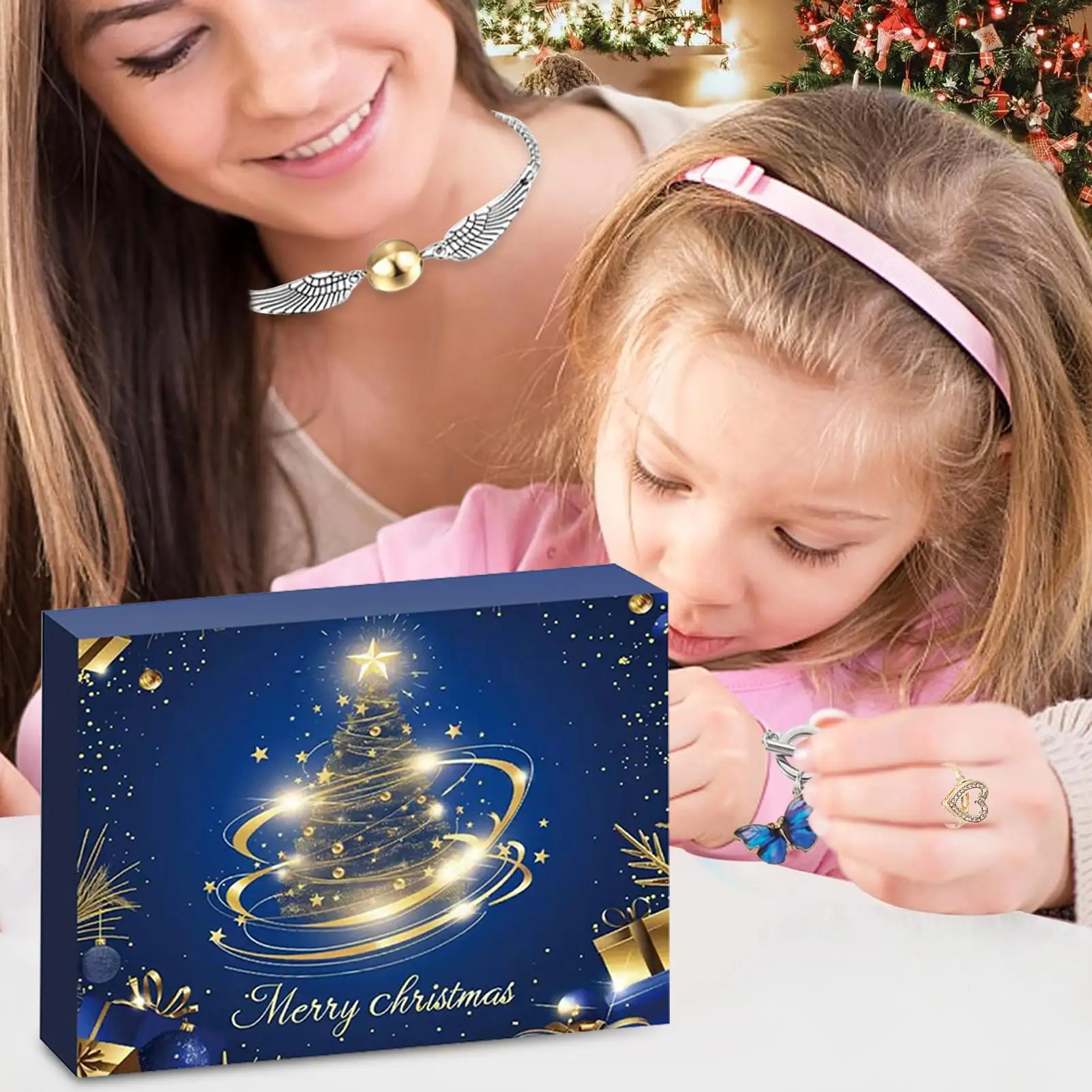 

Рождественский календарь обратного отсчета, 24-дневный календарь, ожерелье на 2025, браслеты, рождественский шарм для женщин, девочек, женней, зимы, на каждый день