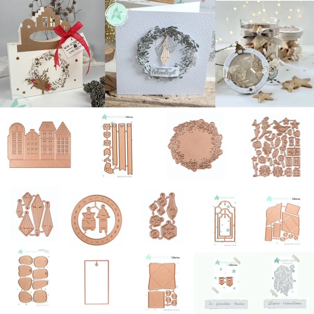 

2025 November Christmas Calendar Ring Santa Claus Houses Wreath Pendant Metal Cutting Dies Hot Foil for DIY Greeting Card