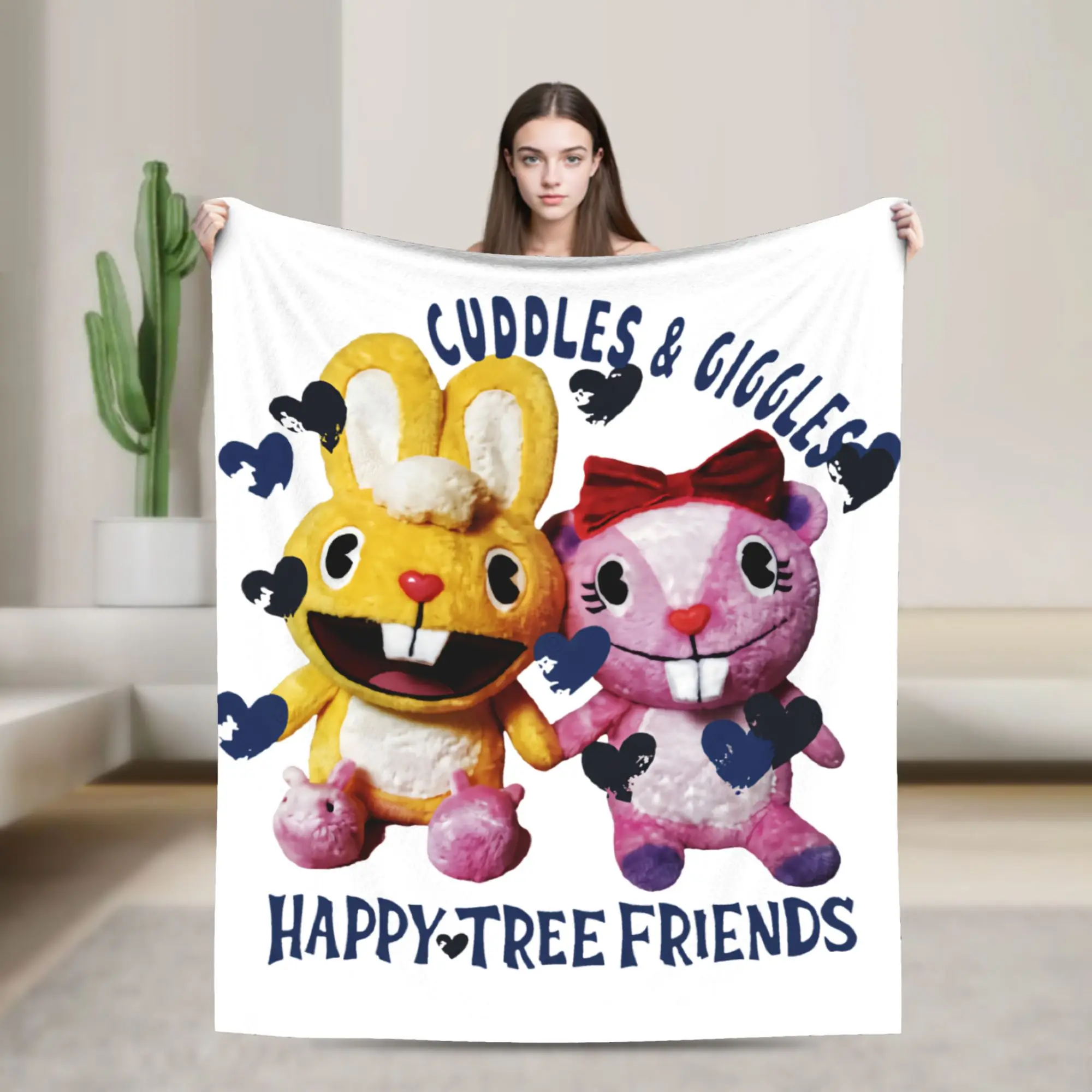 Cuddles And Giggles Happy Tree Friends Blankets  Flannel Funny Warm Throw Blankets for Bedding Lounge Spring Autumn