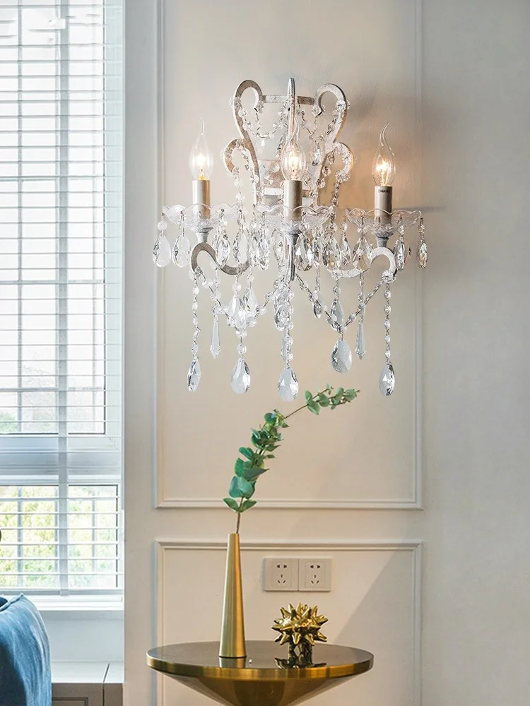 

American style rural wall lamp, living room wall hallway, bedroom bedside lamp, simple iron crystal wall lamp
