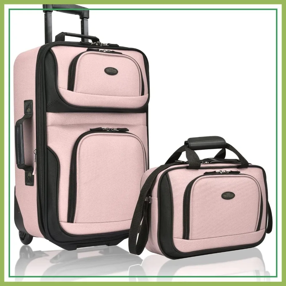 

Lightweight Softside Rolling Carry-on Suitcase, 2-Wheel Set, Pink, U.S. Traveler