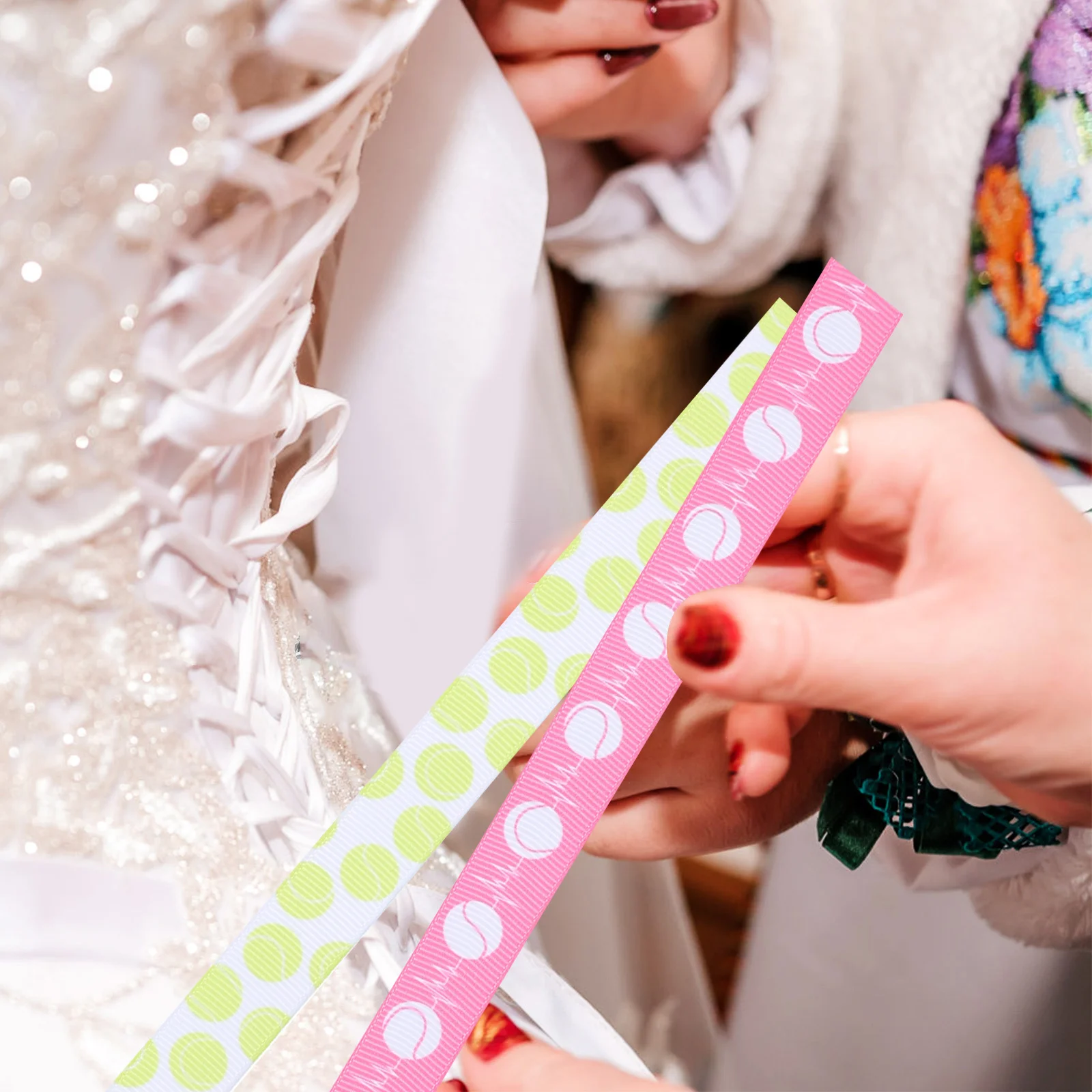 

6Pcs 5 Yards Tennis Pattern Ribbon Strong Weave for Cheer Crafts Softball Party Supplies Athletic Event Decorations Use