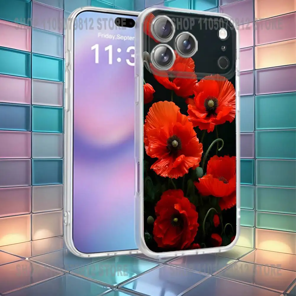 حافظة هاتف Poppy Flower Bloom باللون الأحمر الساخن لهاتف iPhone 16,14,11,17,13,15,12,Air,Plus,Pro,Max,E,Mini Frosted لللاسلكي المغناطيسي #3