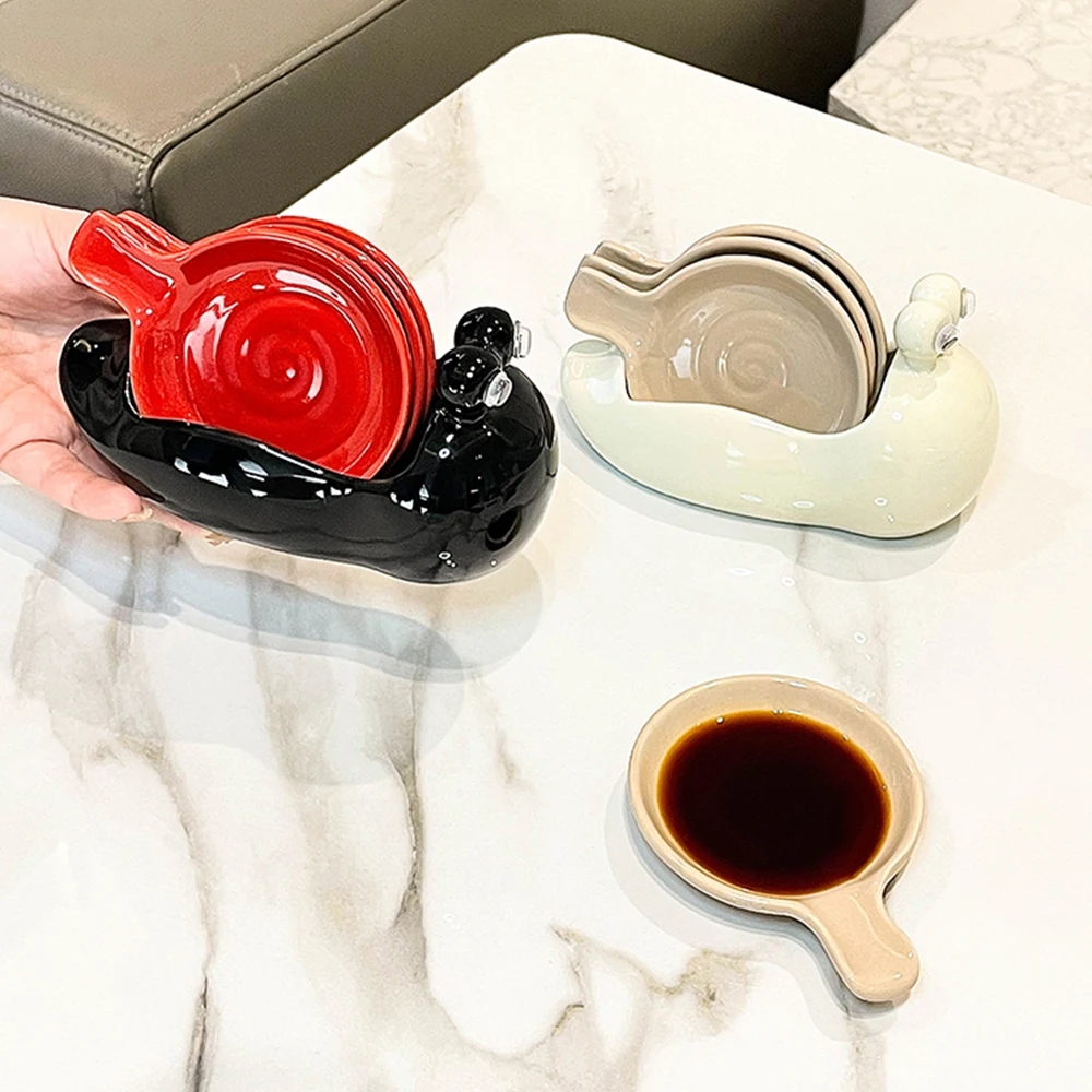 Special Snail Shape Ceramic Saucer Sets Solid Mini Round Handle Plate+Snail Storage Box Cute Household Kitchen Snack Dishes Sets