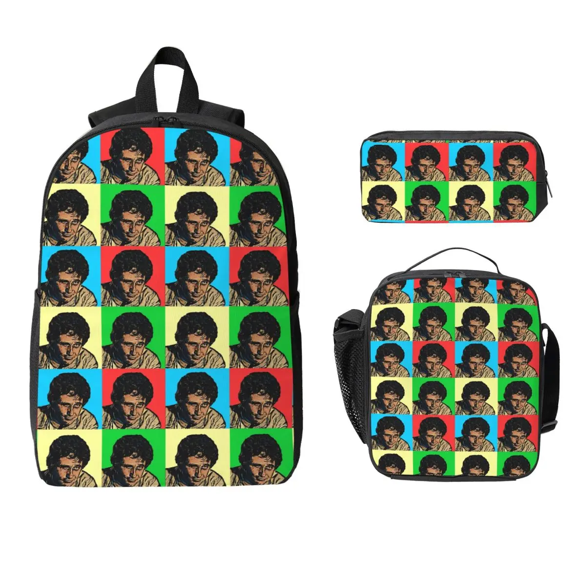 

Columbo Art Backpack Student BookBag School Bag Computer Shoulder Bags 3ps Insulated Lunch Bag Pencil Case
