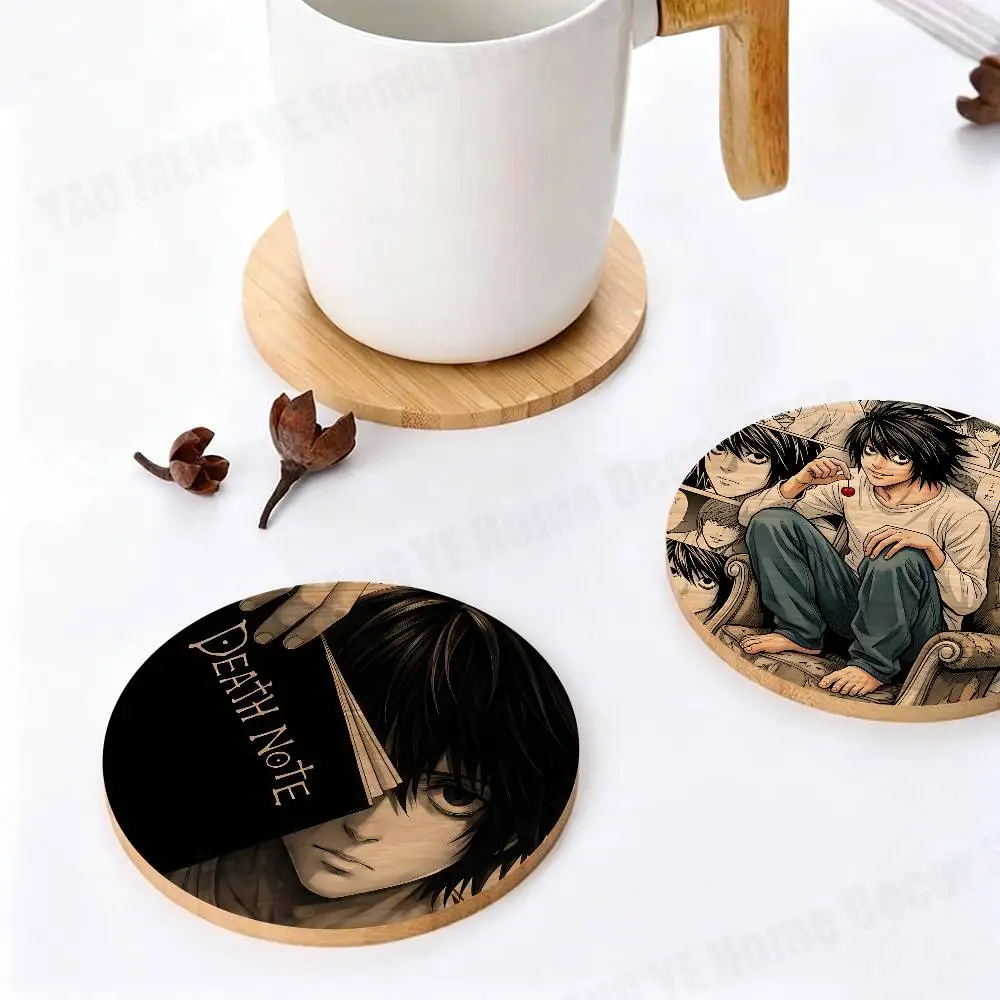 

Yagami L Anime D-Death N-Note Elegant Wooden Coaster Handcrafted Wood Grain - Perfect for Coffee, Tea, Home, Bar Decor
