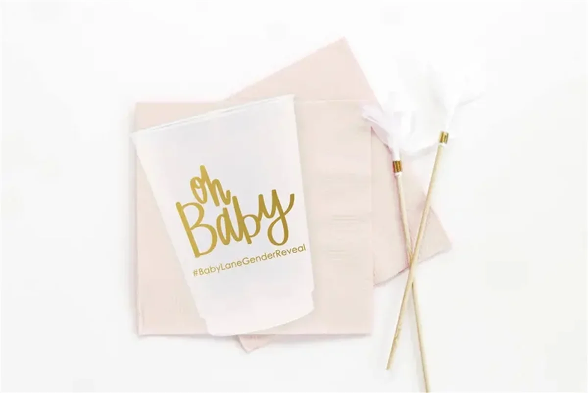 50 PCS Custom Baby Shower Napkins Oh Baby Personalized Napkins Gold Gender Reveal Party Supplies Baby Shower Decorations Printed