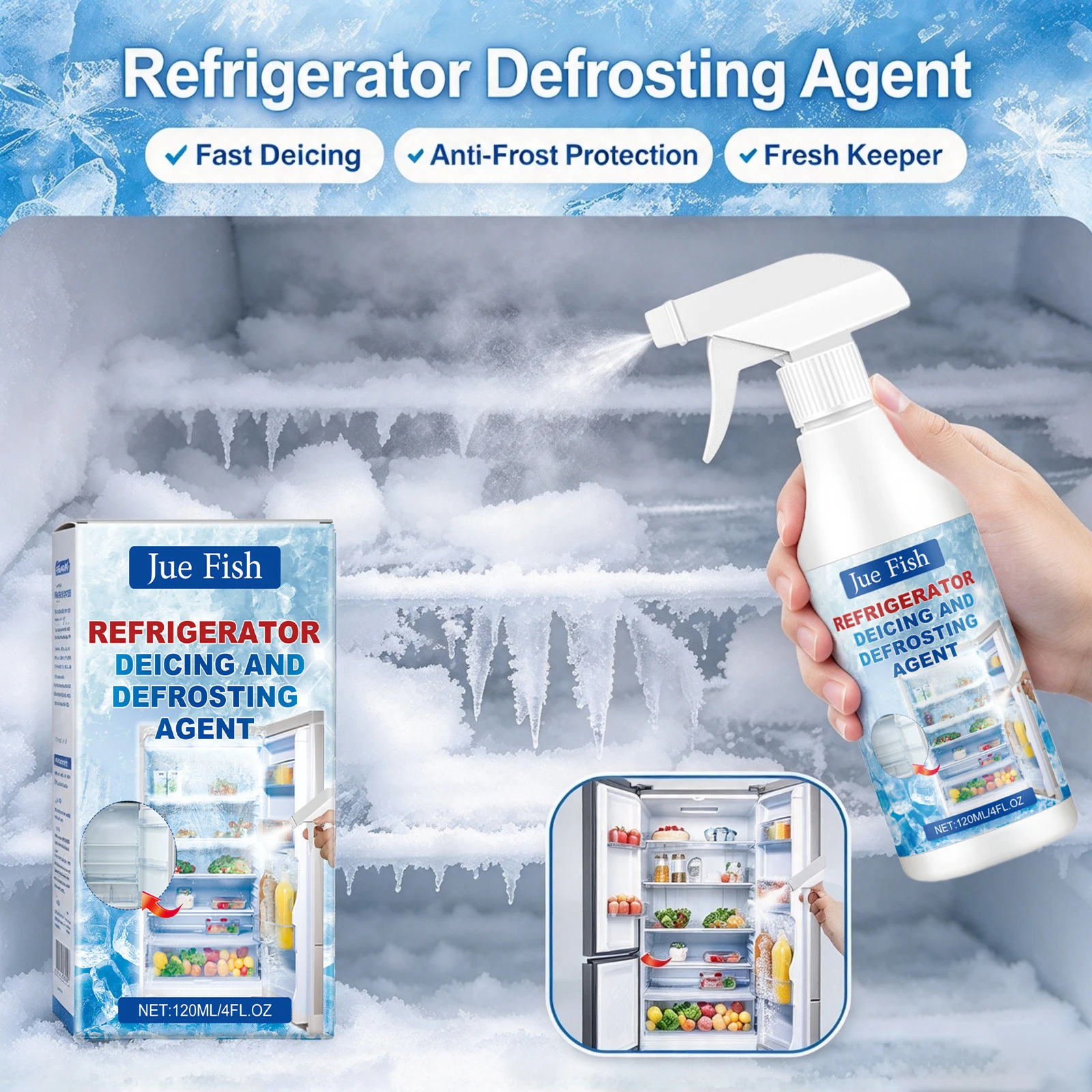 Multi-purpose Fridge Defrosting Spray Quick Deicing Remove Odor Anti Freeze for Refrigerator Car Windshield De Icer Clean Agent