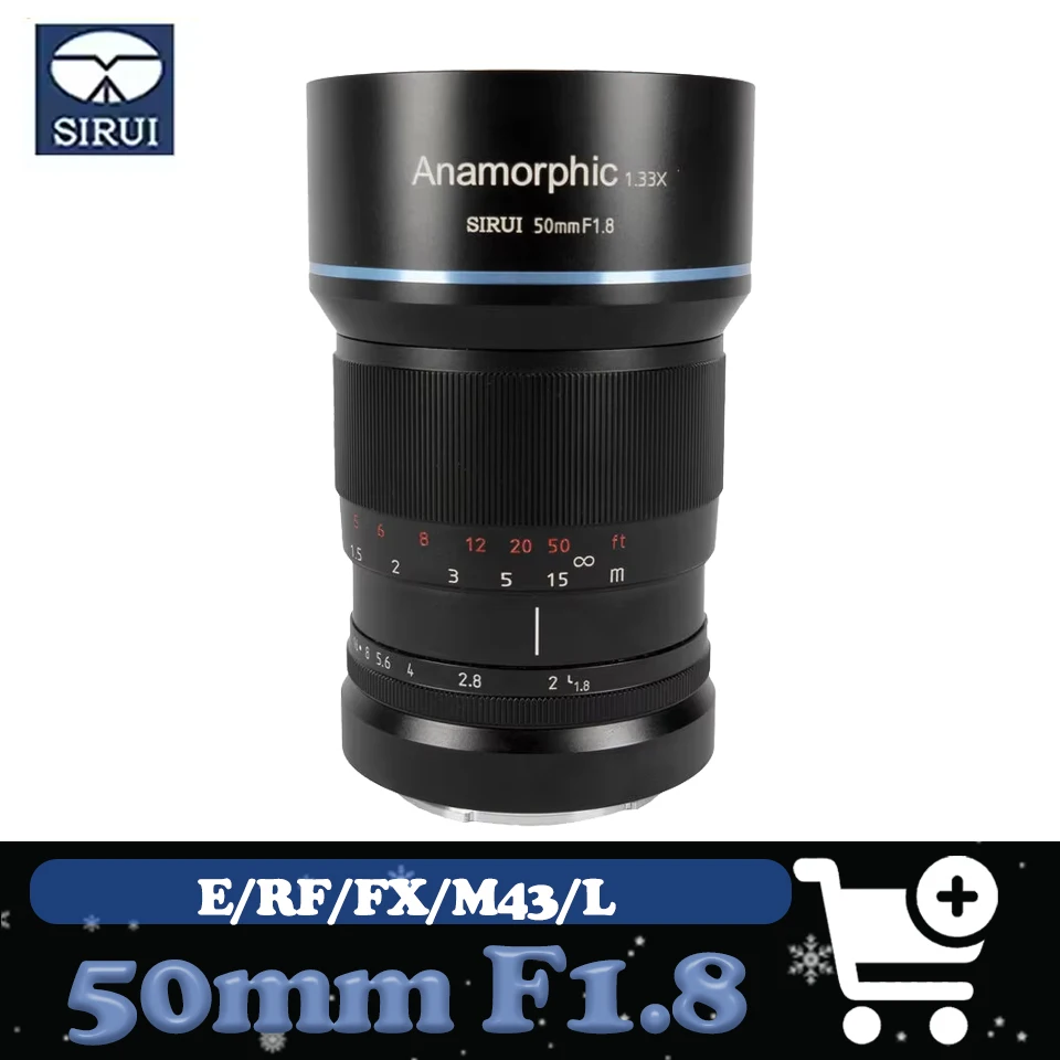 Sirui 50mm F1.8 Wide Screen Anamorphic 1.33X Lens APS-C Manual Focus Cine Lens compatible with Sony A6400 Fuji X-T5 Canon R50