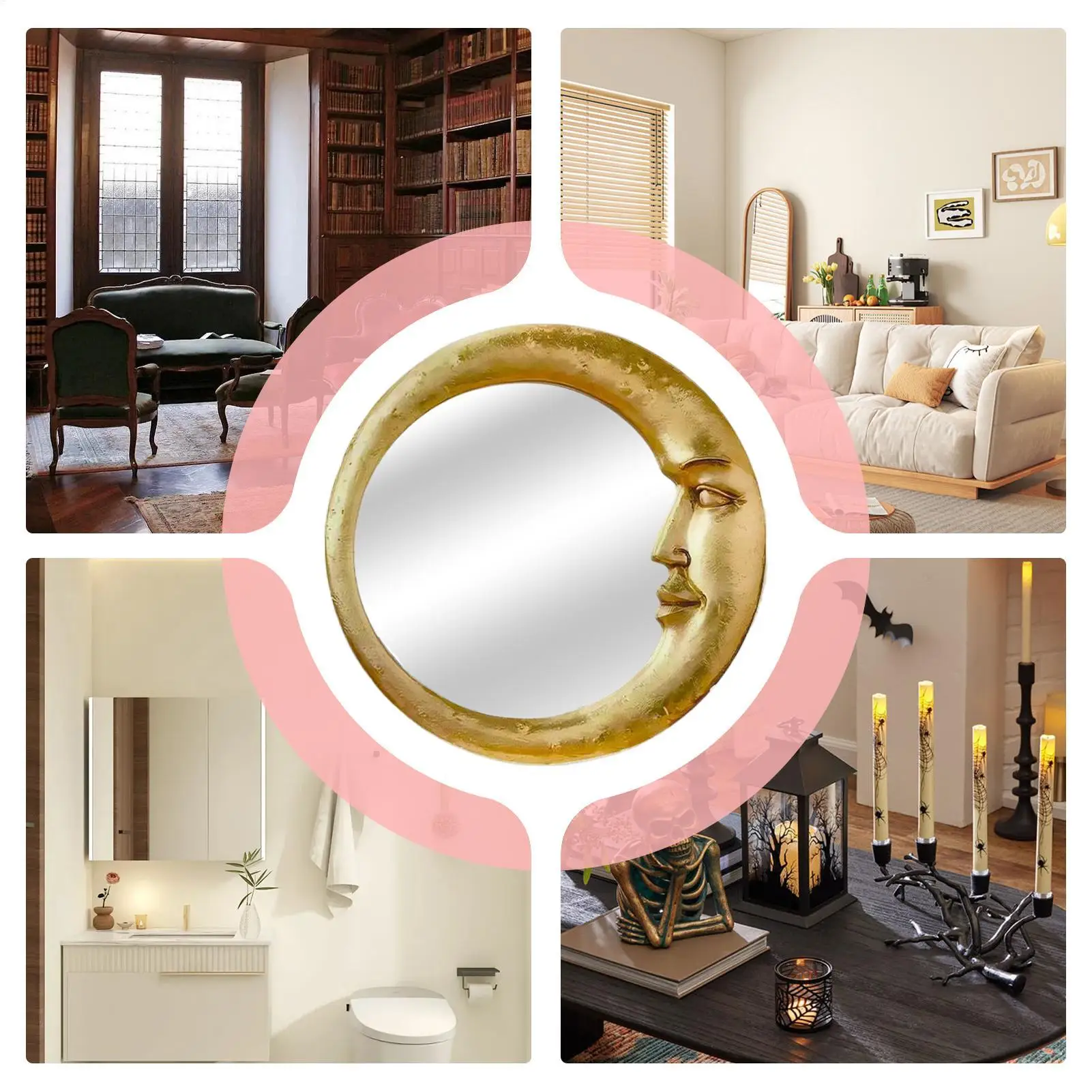 مرآة حائط على شكل قمر ساحرة من التسعينيات للهالوين، ديكور حمام خفيف الوزن للشقة، النوم، المطبخ، غرفة المعيشة، المنازل للإيجار #3