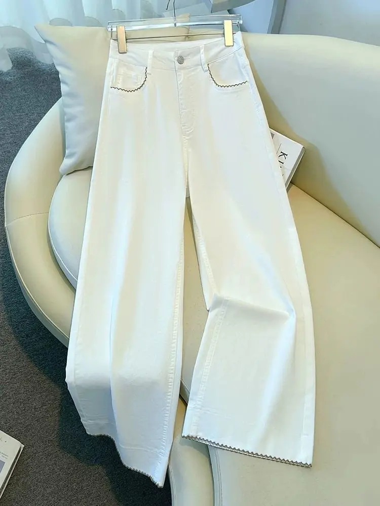 Straight leg nine cropped pants women's summer new thin style 2026 loose white narrow version fashion casual wide leg pants