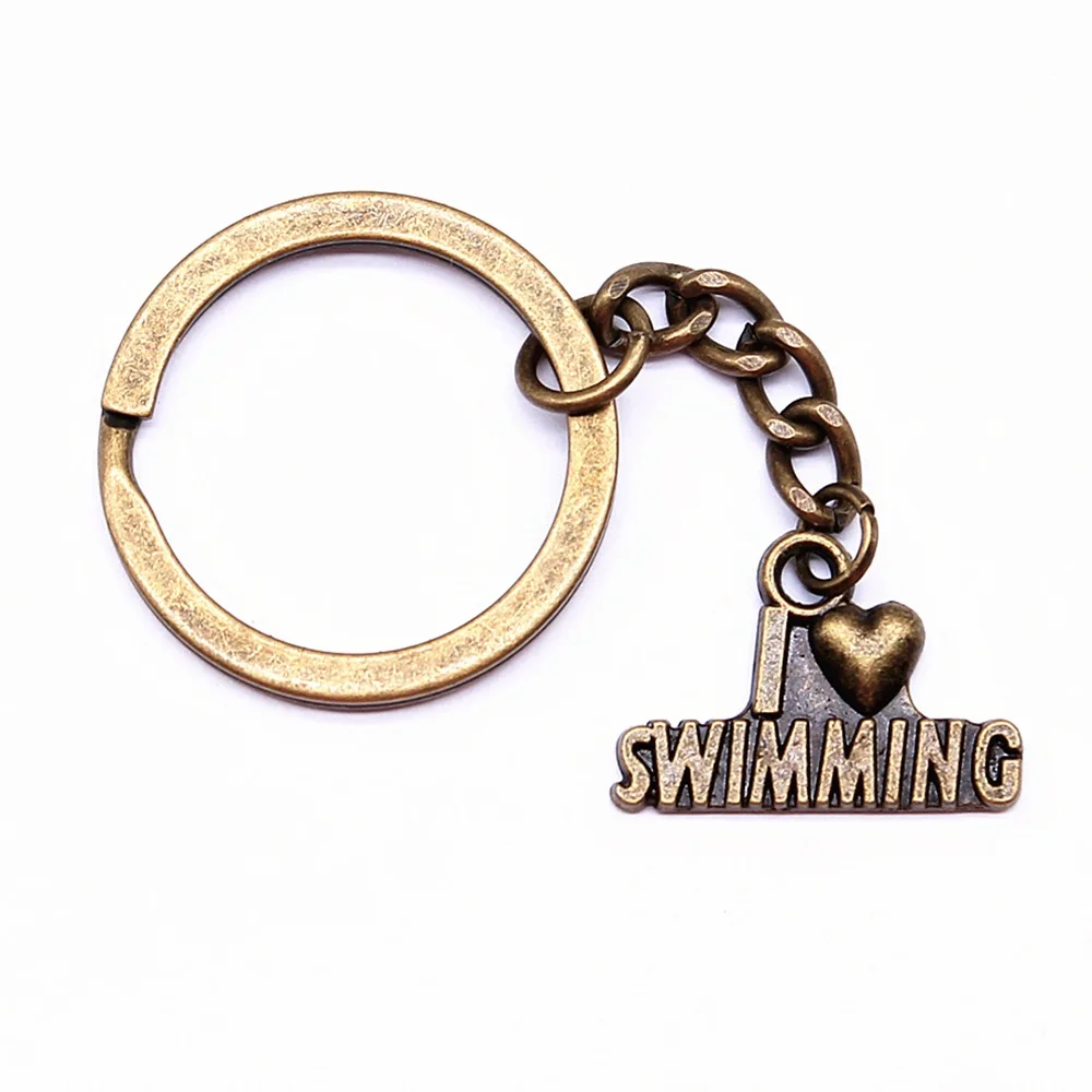 Dropshipping Men Keychain Vintage 2 Colors 22x15mm I Heart Swimming Pendant Souvenirs Gift