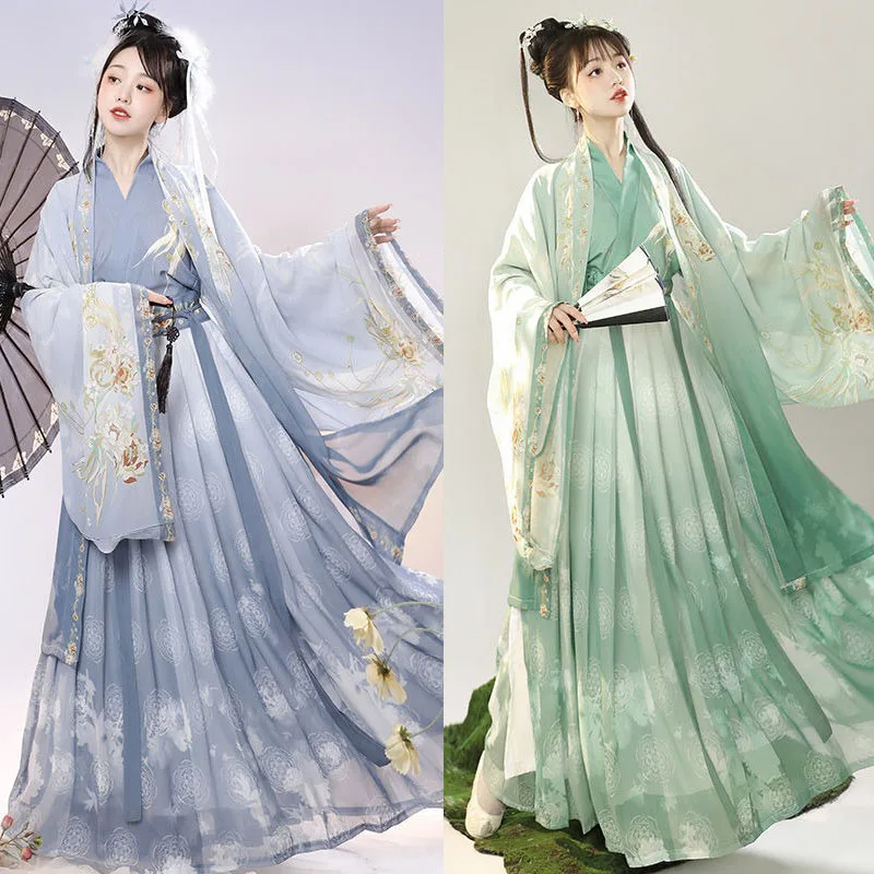 Chinese Ancient Clothes Hanfu Dress For Women Girls Party Daily Spring And Summer Full Set 3Pcs/set Halloween Carnival Party