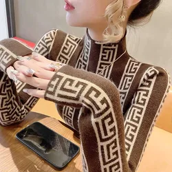 Abbigliamento donna Slim Chic confortevole maglieria Jacquard autunno inverno Slim Fashion Vintage pullover elasticità maglioni Casual