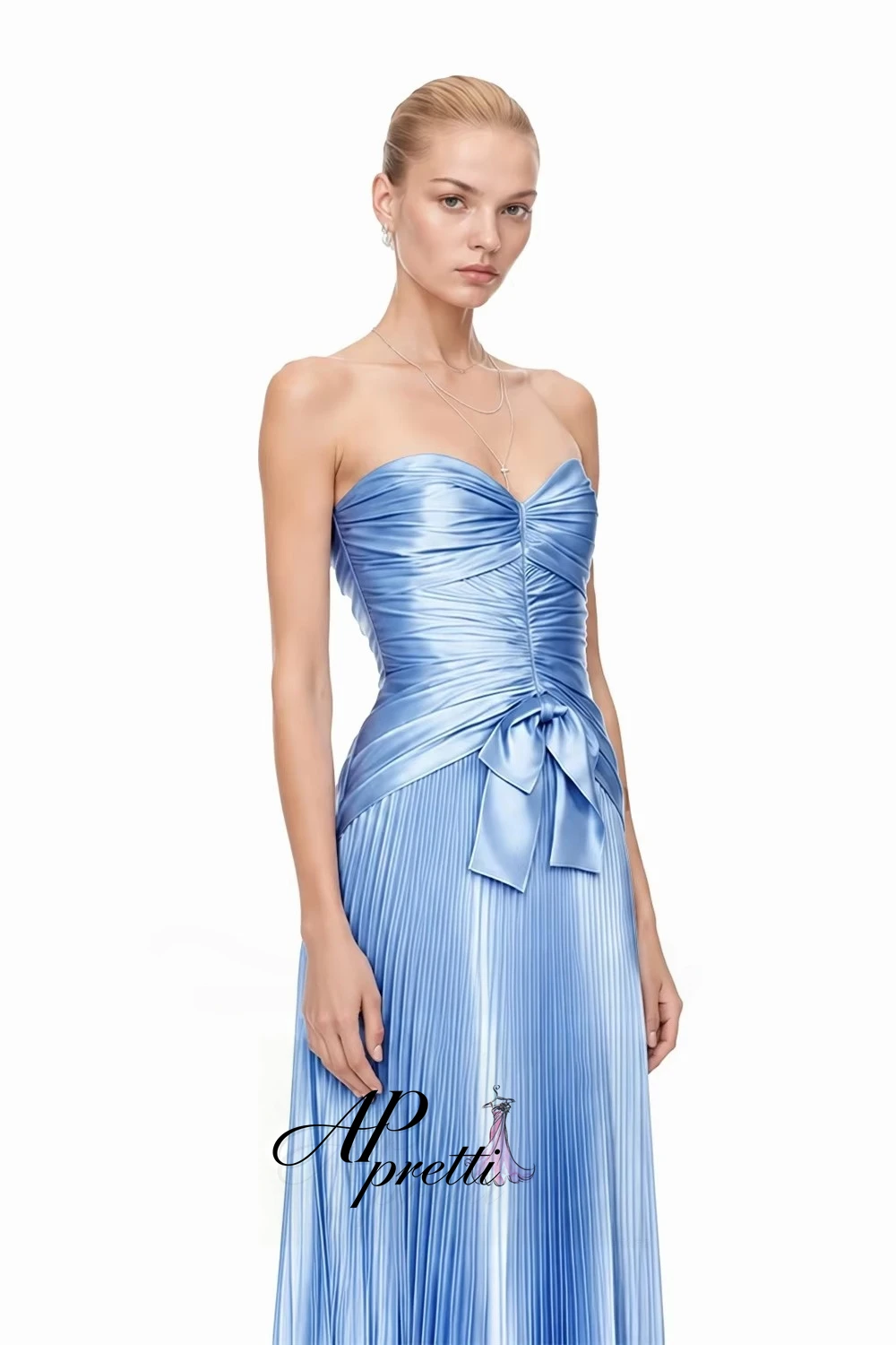 AP pretti Elegant Blue Sweetheart Ruched Maxi A Line Evening Dress Customized Sleeveless Sweep Train Women Long Prom Party Gown