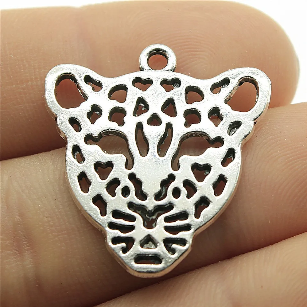 WYSIWYG 5pcs Charms Hollow Leopard Head 28x26mm Antique Making Pendant Fit Vintage Tibetan Bronze Silver Color Handmade Jewelry