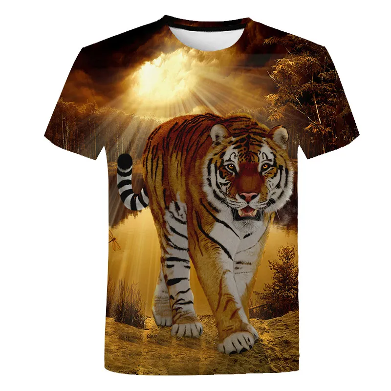 Summer Fashion Men Funny Tiger graphic t shirts 3D Printed Animal Pattern Tees Tops Round Neck Short Sleeve Hip Hop Streetwear