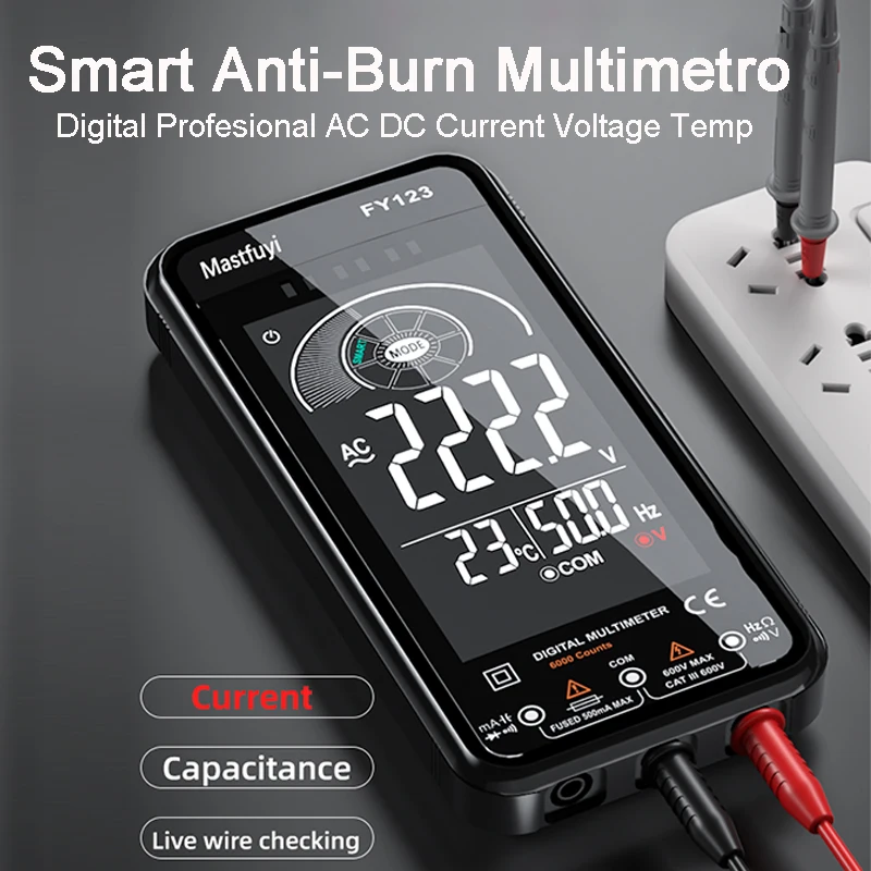 Nouveau multimètre intelligent Anti-brûlure numérique professionnel AC DC courant Voltager température capacité gamme automatique Ohm NCV multimètres testeur