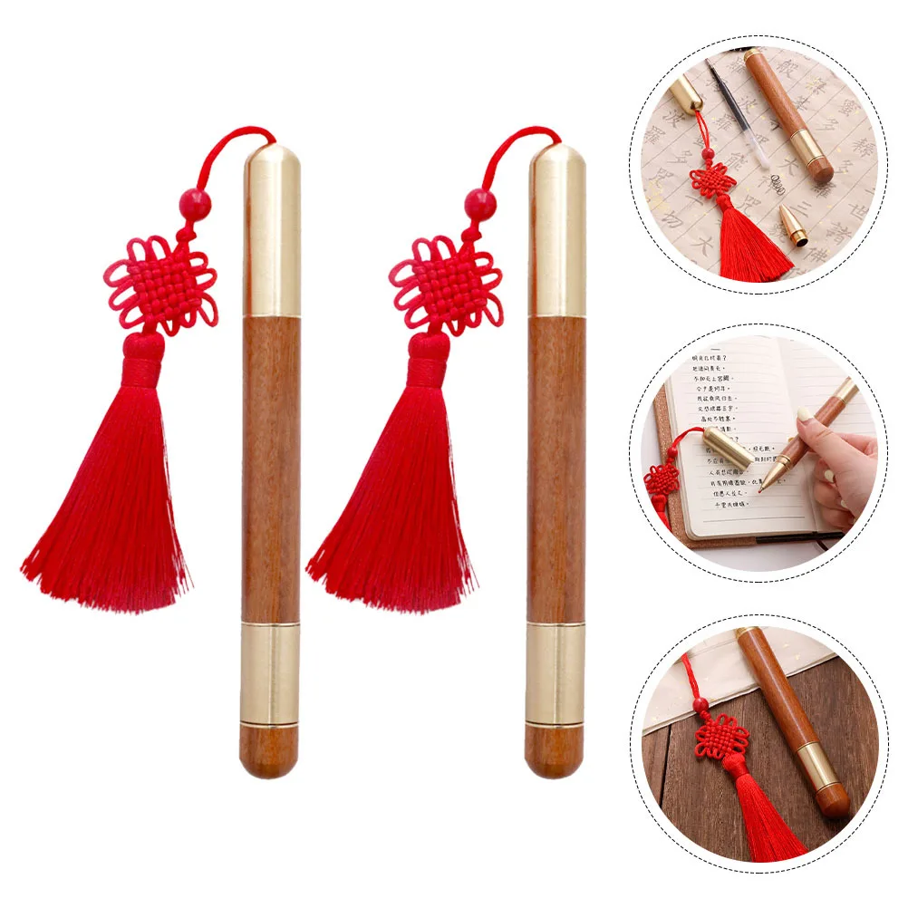 

2pcs Wooden Gel Pens Office Writing Smooth Elegant Chinese Knot Novelty Pen Gift For Students Gel Ink Pens Adults