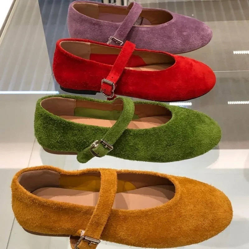 

Leather Mary Janes Flats Shoes Women Cow Suede Buckle Strap Ballet Flats Shoes Ladies Spring Autumn Shallow Soft Casual Loafers
