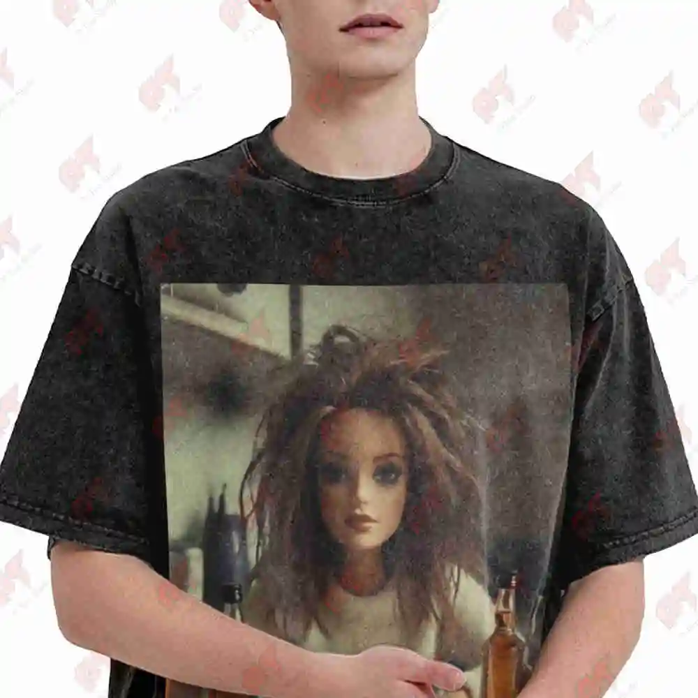 Distressed Doll Face Meme Vintage Washed Tee Pure Cotton T-Shirt