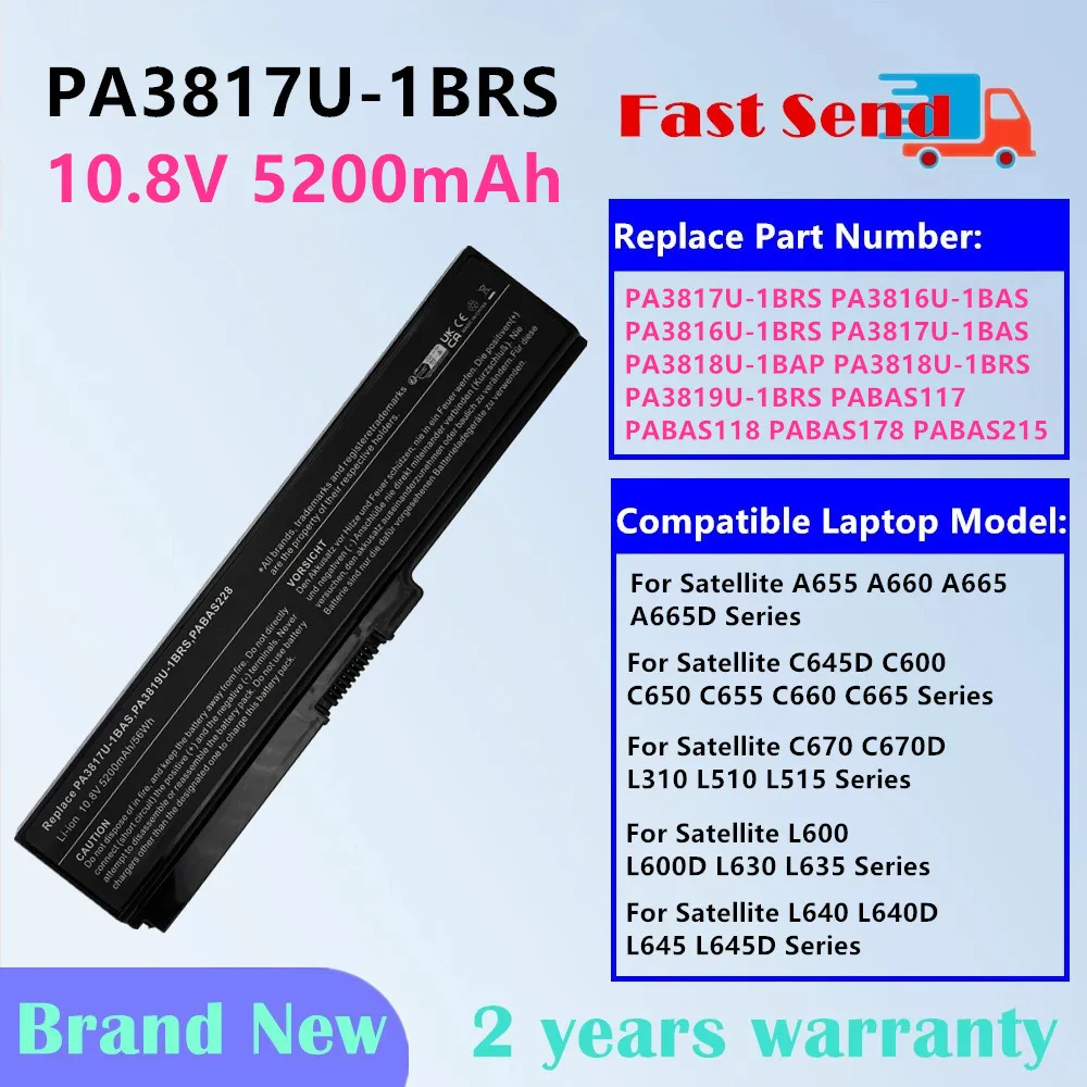 6 Cells PA3817U-1BAS PA3817U-1BRS Laptop Battery For Toshiba Satellite L755 L735-13W L755-S5253 L770D L775 L750D L740